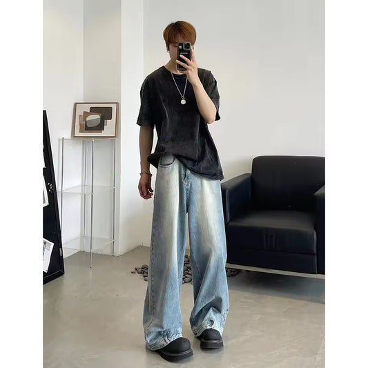 Trendy American Style Men's Jeans Loose Fit Straight Leg Wide Leg Casual Style Spring Season 2024 New Arrival Vibewashing